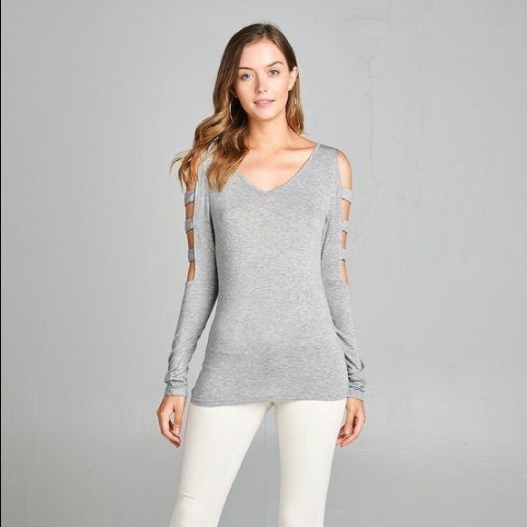 Gray Top With Cut Out Sleeves - Picture 3 of 4